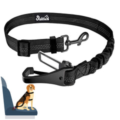 Eyein Dog Seat Belt, 2 in 1 Attachment Dog Car Harnesses Belt, Hook Latch Bar & Seatbelt Buckle with Anti Shock Elastic Nylon Bungee Buffer, Pet Safety Belts for Vehicle(Black,90cm)