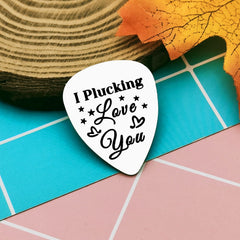 Stainless Steel Guitar Pick I Plucking Love You Guitar Pick Anniversary Present for Him Men Musical Guitar Player Keyring Gift for Husband Boyfriend Fiance Dad Valentine Christmas Birthday Gift