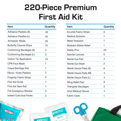 220 Piece Premium First Aid Kit Bag - Includes Eyewash, 2 x Cold (Ice) Packs and Emergency Blanket for Home, Office, Car, Caravan, Workplace, Travel and Sports (Red)