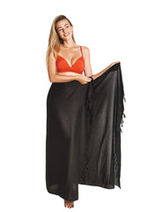 CHAINUPON Womens Beach Pareos Sarong Sheer Long Swimsuit Cover Ups Bikini Wrap Skirt (Black)