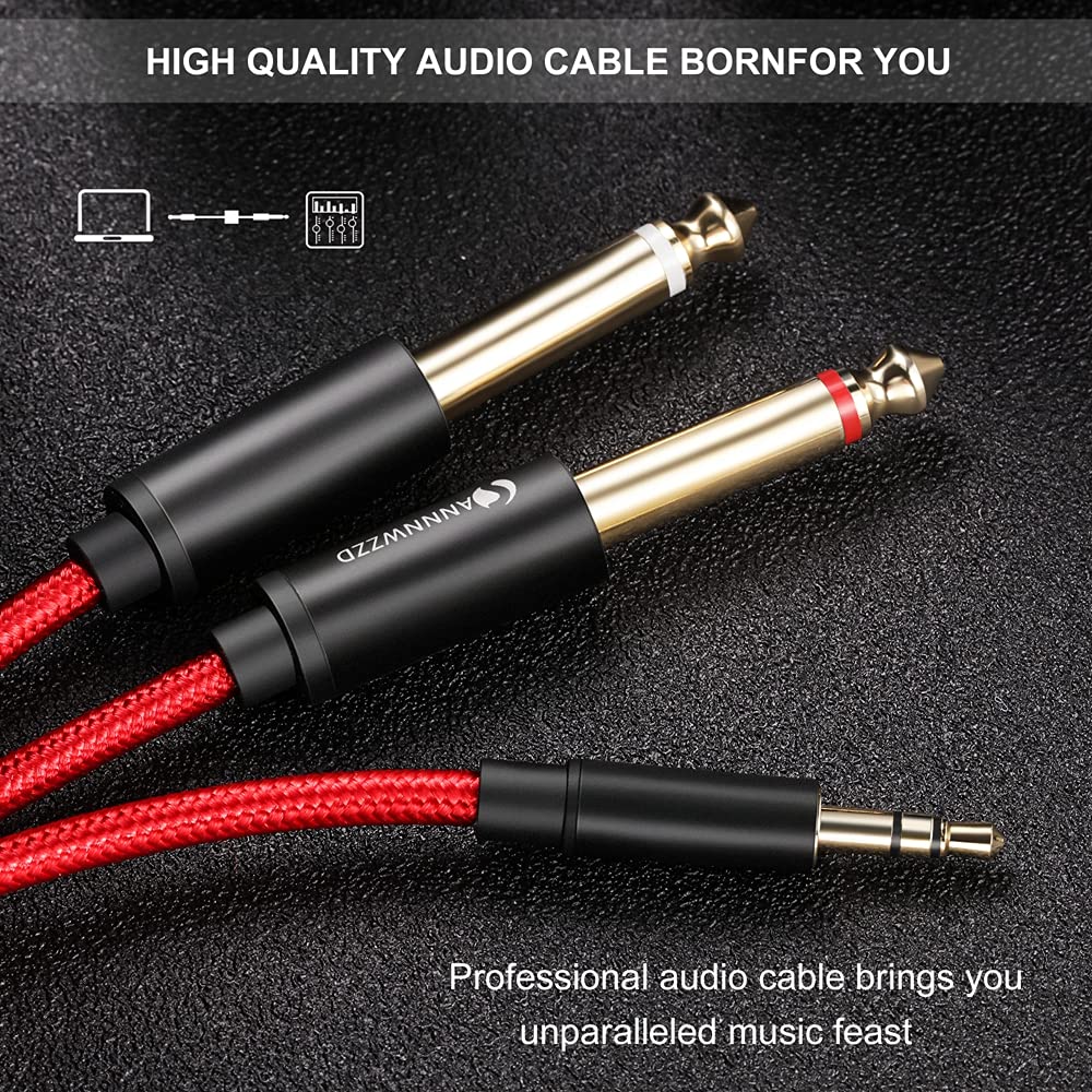 ANNNWZZD 3.5mm to 6.35mm Audio Jack, 1/4 jack to 3.5mm Y Splitter Stereo Audio Lead Compatible with Phone, PC, Computer Sound Card, Mixer, Multimedia Speaker, Home Stereo System 1m