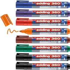 edding 360 whiteboard marker set - multi-coloured - 8 whiteboard pens - round nib 1.5-3 mm - whiteboard pen dry wipe - for whiteboards, flipcharts, magnetic, memo boards - sketchnotes - refillable