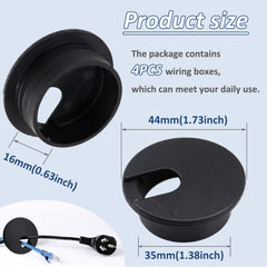 35mm(1.38 inch) Desk Cable Wire Grommet, 4Pcs Black Desk Grommet Cord Cable, Desk Table Grommet Cable Tidies for Home and Office Table Surface Port Hole Covers