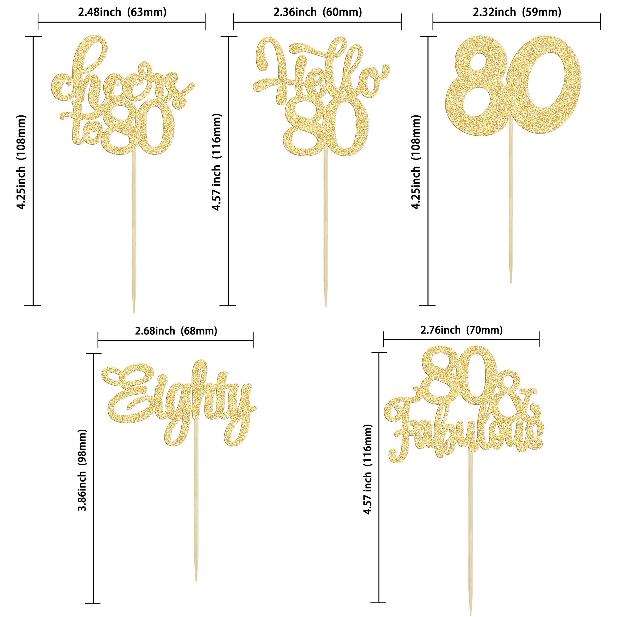 30Pcs Happy 80th Birthday Cupcake Toppers Eighty Cheers to 80 Years Old Birthday Cupcake Picks for Happy 80th Birthday Anniversary Party Cake Decorations Gold Glitter