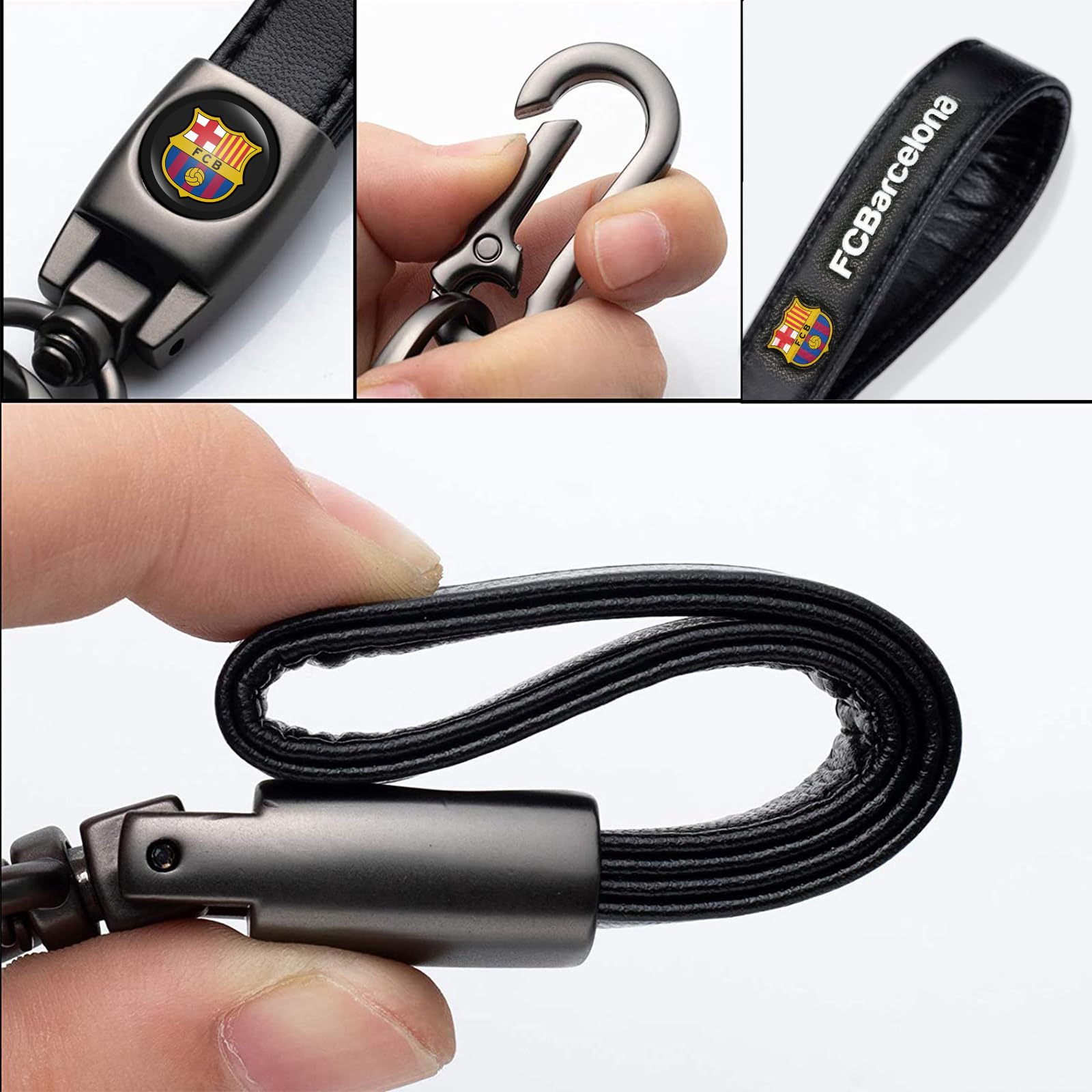 Zomanon Barcelona Car Keychain Keyring for Barcelona Fans,FC Barcelona Car Key Chain Replacement Key Fob Holder,Leather Car Key Lanyard Car Key Hanger,Souvenir/Gifts for Football Fans