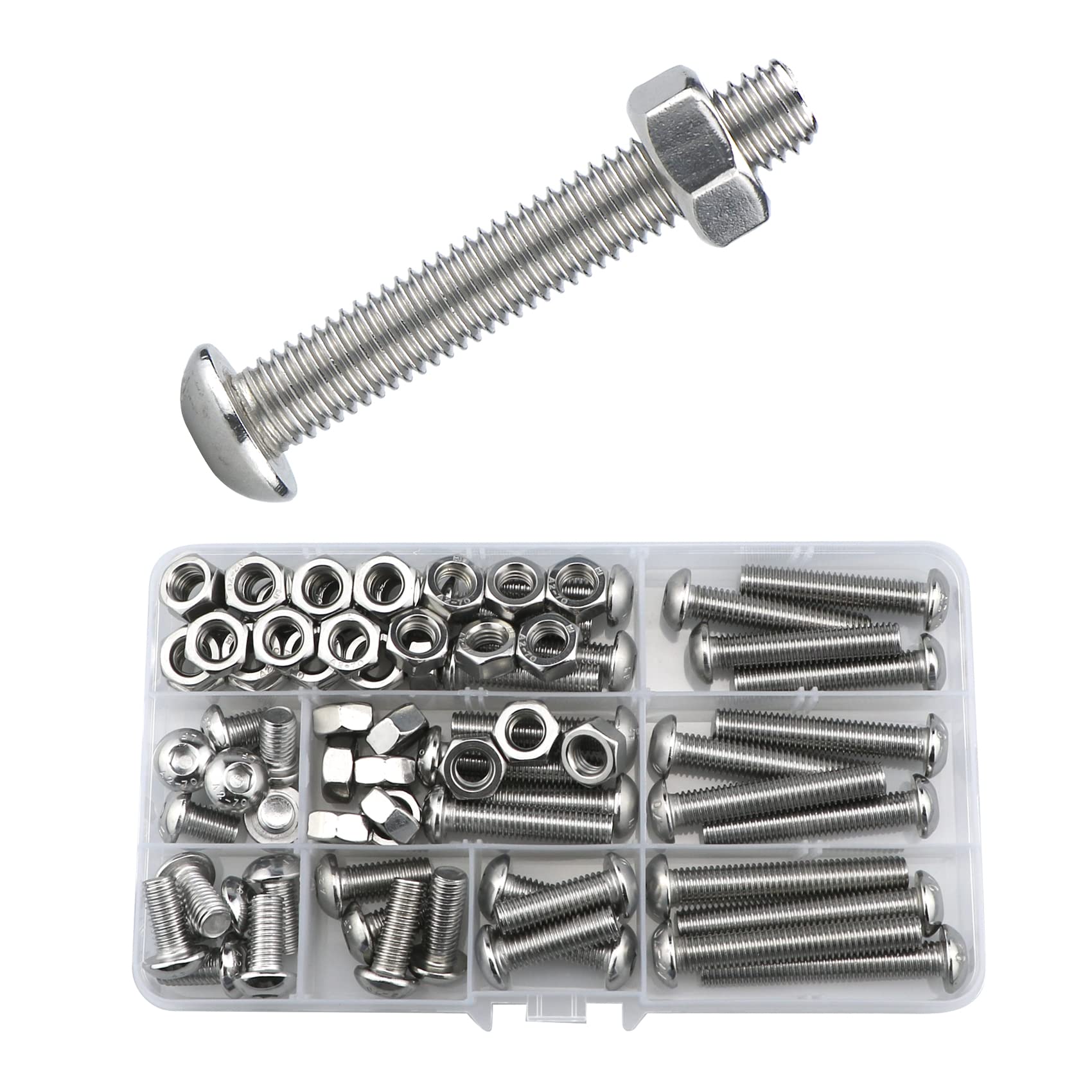 Bolts and Nuts Set, Hex Head M8 Stainless Steel Machine Screws and Round Head Hexagon Socket Bolts Assortment(12/16/20/25/30/35/40/45/50mm) (M8, Silver)