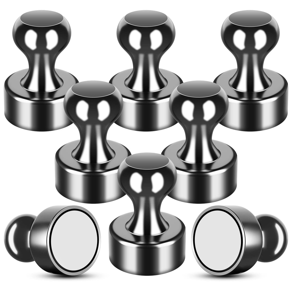 Fridge Magnets, 8 Pack 12 x 16 mm Black Neodymium Magnets Push Pins, Strong Magnet, Whiteboard Magnets, Magnetic Thumb Tacks, Magnetic Push Pins for Whiteboard, Magnets for Fridge, Office, Map, Photo