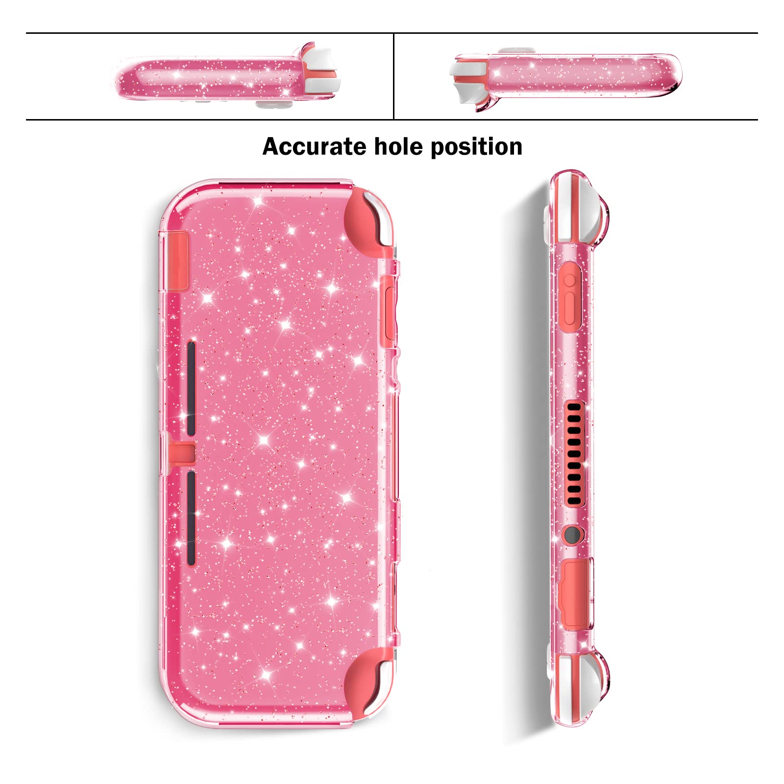 DLseego Case Compatible with Switch Lite 2019, TPU Protective Soft Clear Case and Grip Cover,with Shockproof and Anti-Scratch Design Shell for Switch Lite,Crystal Glitter,Pink