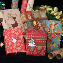 Christmas Wrapping Paper, 12 Pack Recyclable Kraft Paper 70x50CM in Folded Sheets with 10 Unique Designs (Bonus 16 Feet Jute String and 10 Tags)