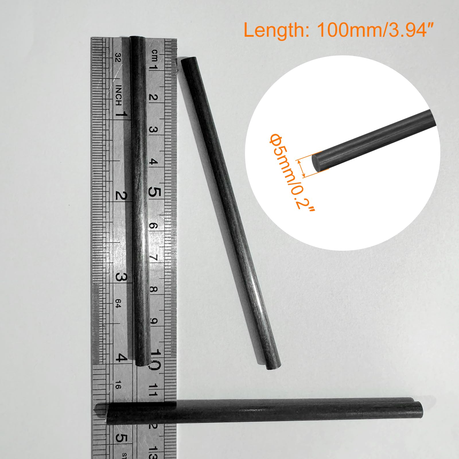 sourcing map Carbon Fiber Rod, 5mm x 100mm for RC Plane DIY Tool Wing Tube Quadcopter Arm, Pack of 3