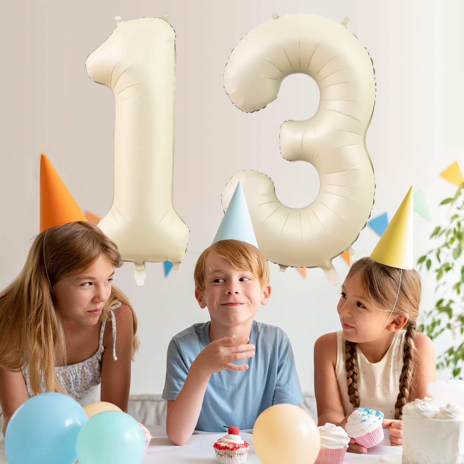 Number 13 Balloon Beige,40 Inch Large Cream Foil 13th Birthday Balloons,Digital 13 Helium Mylar Balloons for Boys Girls 13th Birthday Anniversary Party Supplies Decorations