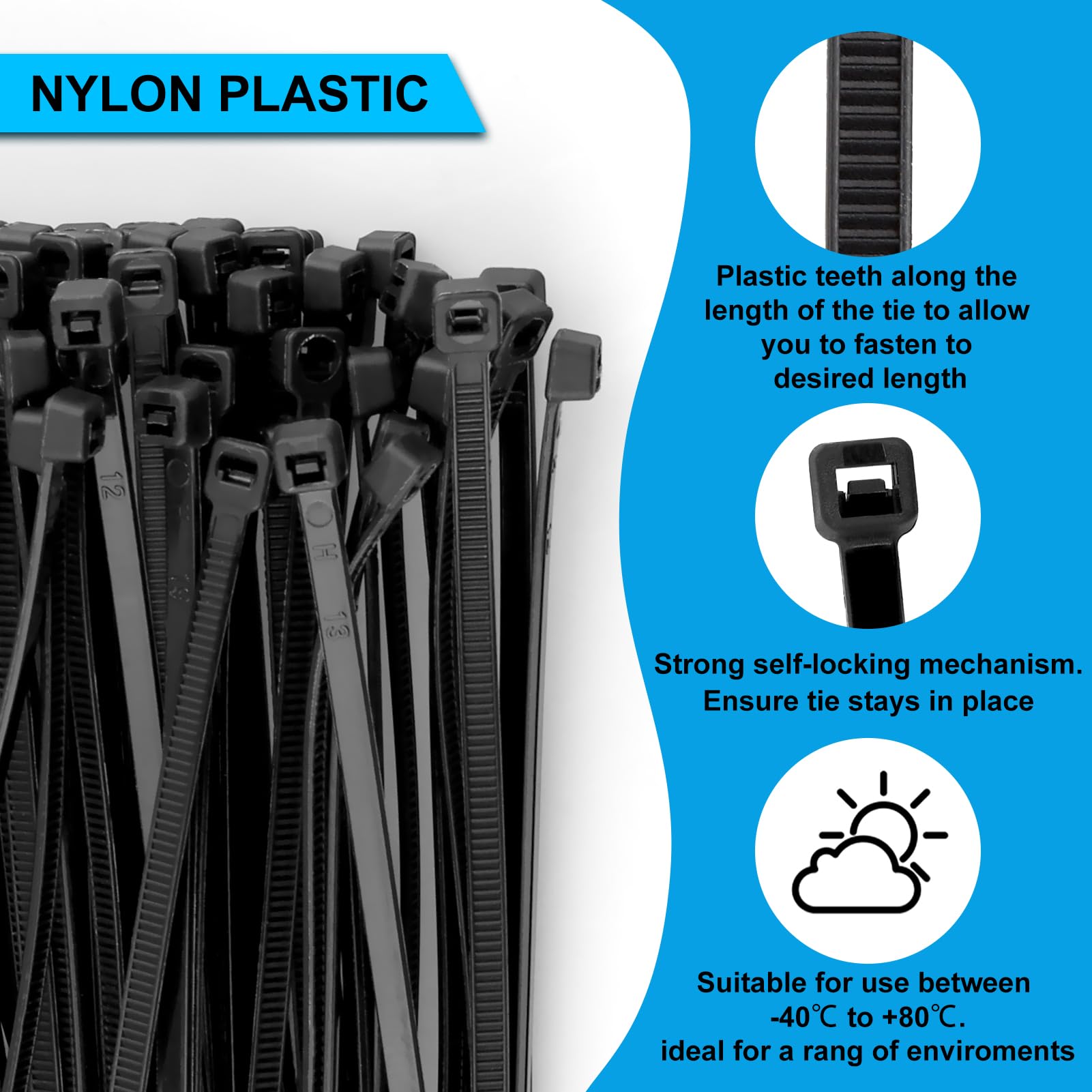 MEKEET Small Cable Ties Black 100 Pack - 200mm x 3.6mm Plastic Cable Ties 8 Inch Zip Ties Self Locking Tie Wraps for Home Office Garage Workshop and DIY