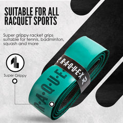 Raquex Enhance Tennis Racket Grip Tape - Tennis, Badminton, Squash Replacement Grip. Comfy, Soft, Durable. Premium self-adhesive tennis racquet grip. Finishing tape included (Light Green)