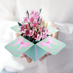 Prasacco 3D Lily Bouquet Pop Up Cards Paper Flower Bouquet Teacher Appreciation Cards Thank You Card with Note Card Envelopes Greeting Cards for Women Mom Wife