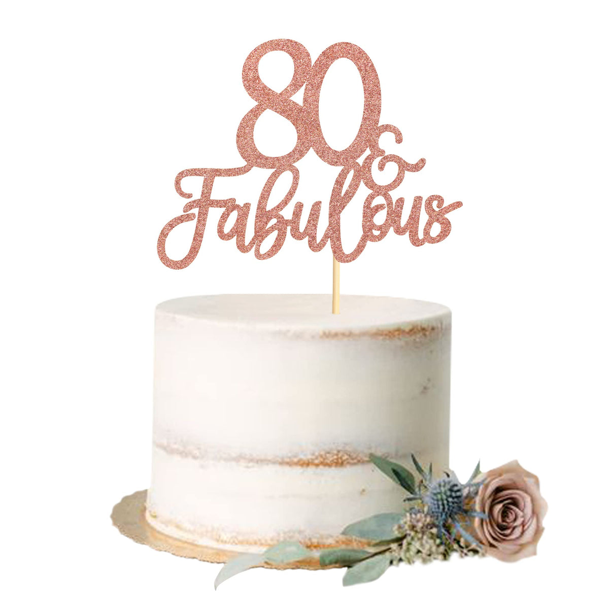 Blumomon 3 Pack 80 & Fabulous Cake Topper Rose Gold Glitter Cheers to Happy 80th Birthday Cake Toppers Eighty and Fabulous Cake Pick Decorations for 80th Wedding Anniversary Birthday Party Supplies