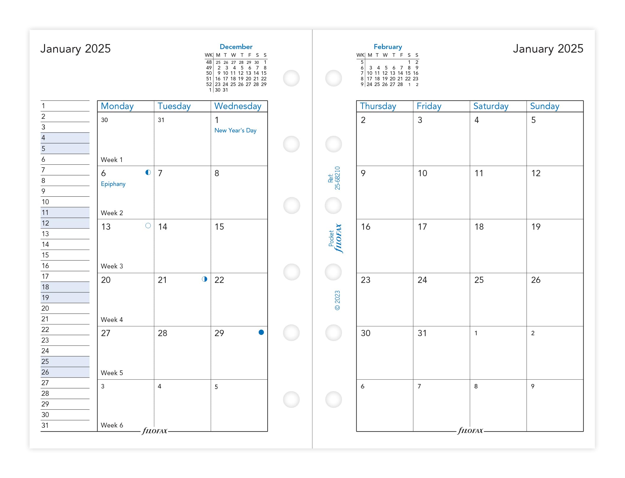 Pocket Month on two pages English block format not tabbed 2025