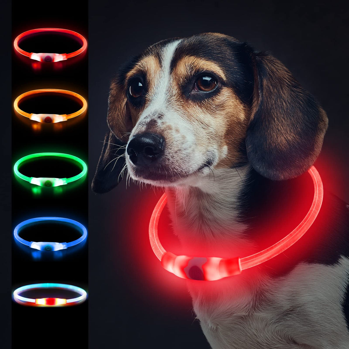 Mardiko Light up Dog Collar Rechargeable Adjustable Length for Small Medium Large Dogs Cats, Flashing LED Puppy Collars Illuminated Dog Collars with 3 Light Modes Waterproof, Red