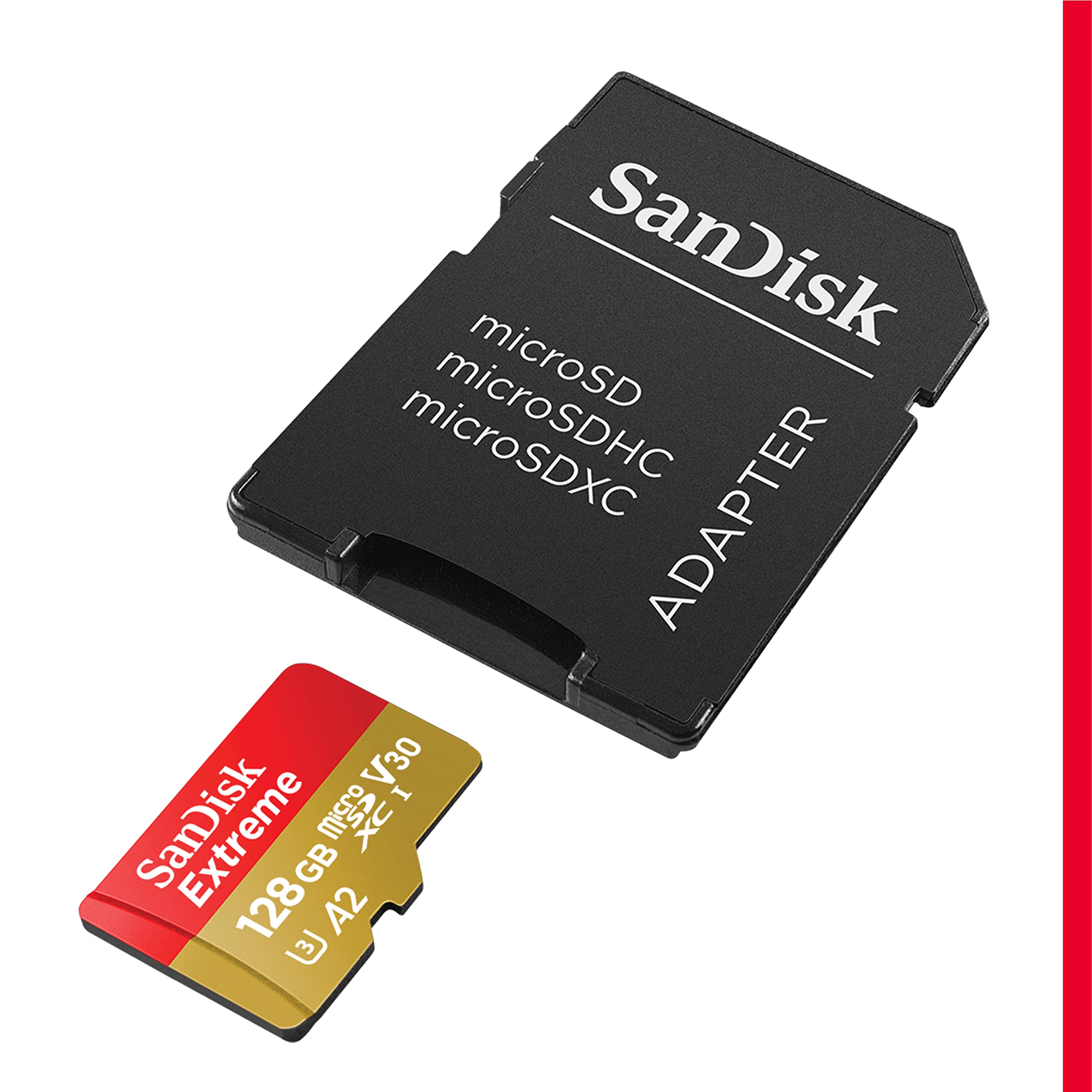 SanDisk 128GB Extreme microSDXC card and SD adapter and RescuePRO Deluxe, up to 190MB/s, with A2 App Performance, UHS-I, Class 10, U3, V30, Black