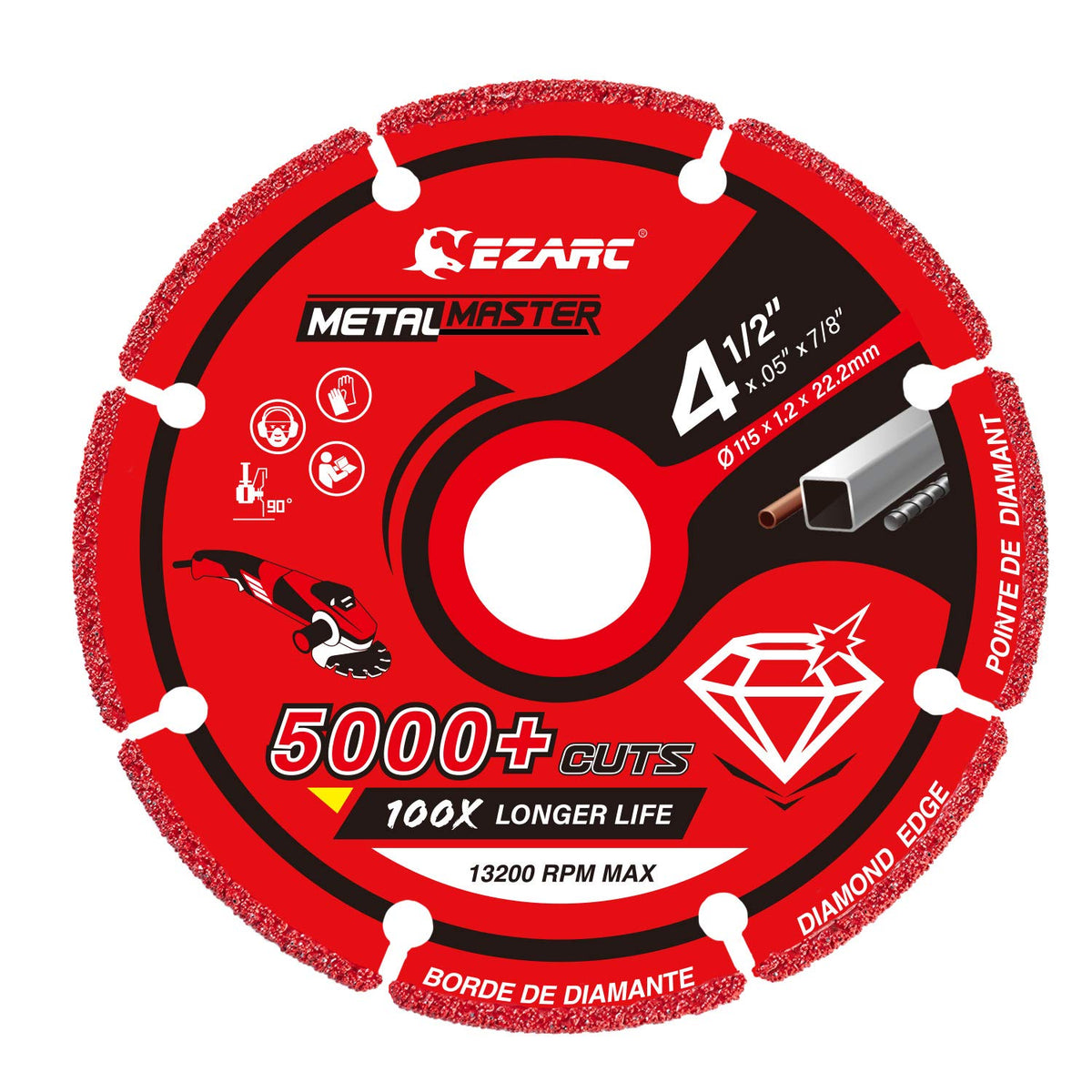 EZARC Diamond Cutting Wheel 115mm x 22.23mm for Metal, Cut Off Wheel with 5000and Cuts on Rebar, Steel, Iron and INOX