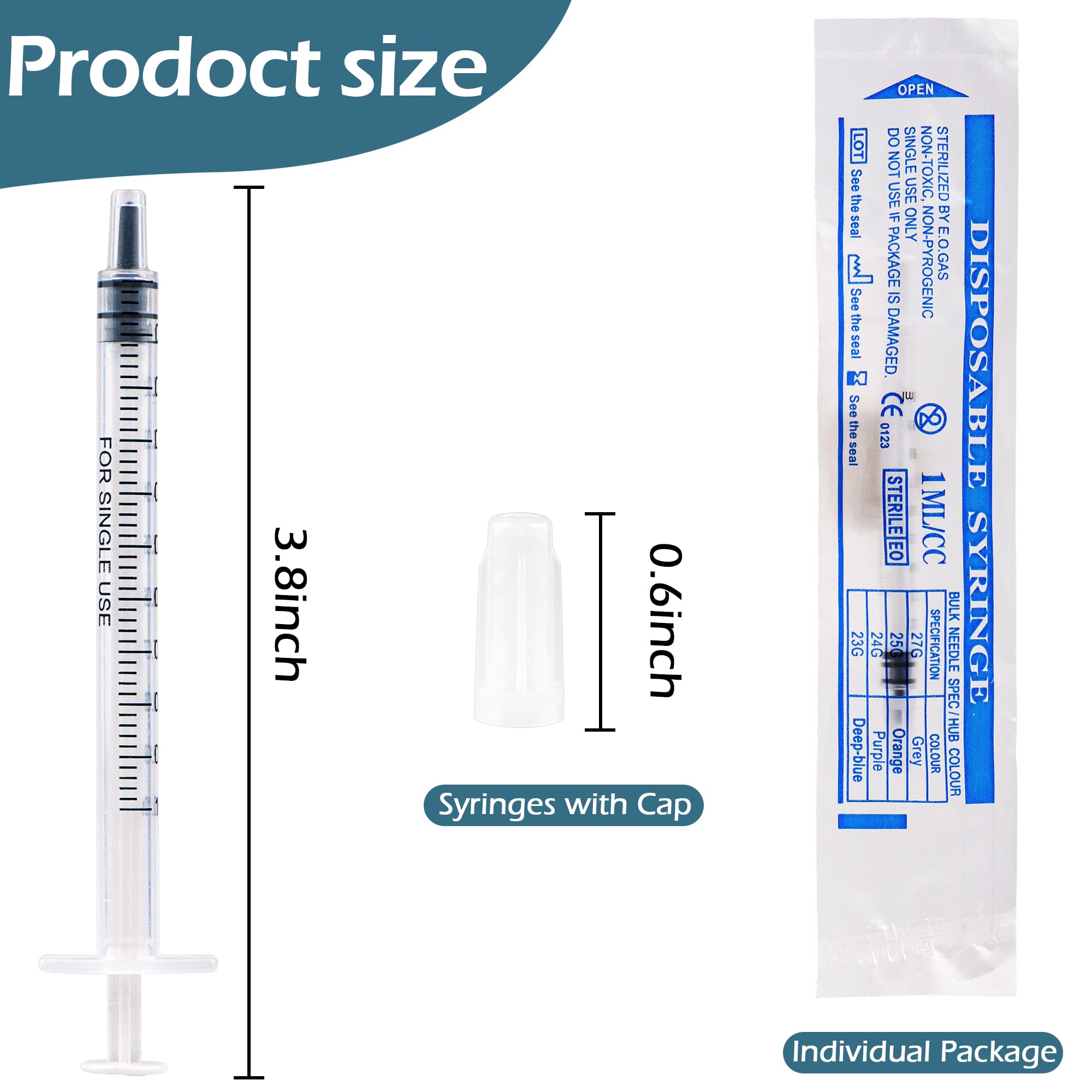 20Pcs 1ml Colostrum Syringe Plastic Syringes With Caps No Needle for Refilling and Measuring Liquids, Scientific Labs, Plant Watering, Pet Feeding ,Glue Applicator