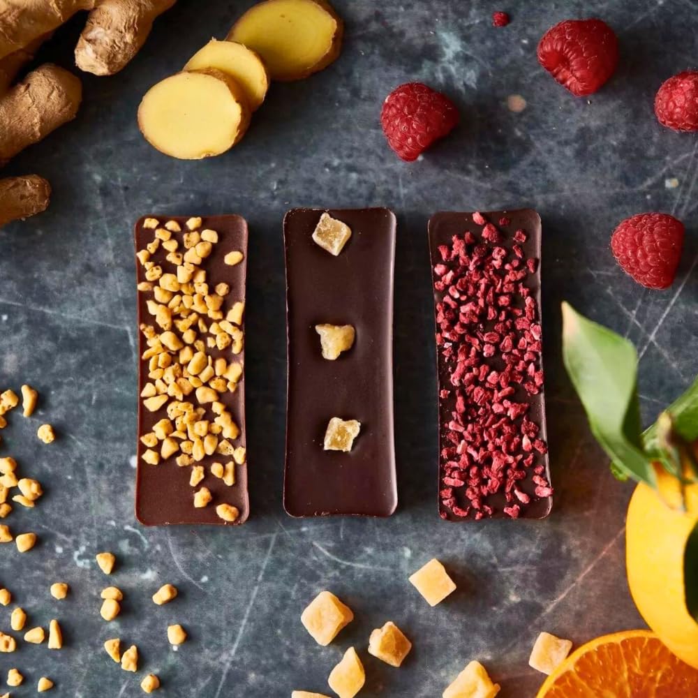 Cocoa Libre Triple Delight - Vegan, Dairy-Free, Nut-Free, Gluten-Free Mini Chocolate Bars - Raspberry, Honeycomb, Orange & Ginger, 120g