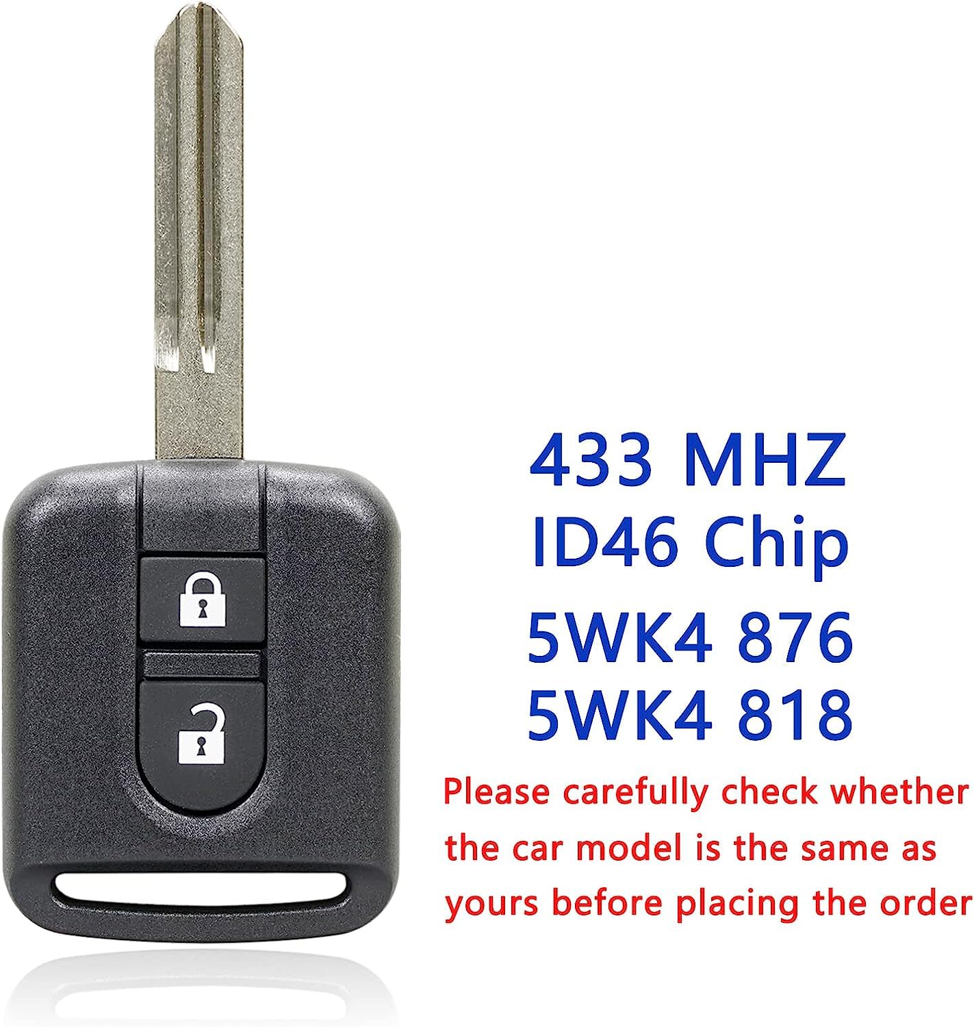 433MHZ 2 Buttons Car Key Fob For Nissan Micra K12 Navara Note E11 Patrol Pathfinder Cabster Qashqai J10 FCCID:5WK4876 with ID46 Chip PCF7946