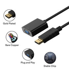 Cableader DP to VGA Adapter, Gold-Plated DisplayPort to VGA Converter Male to Female 1080P(Black)