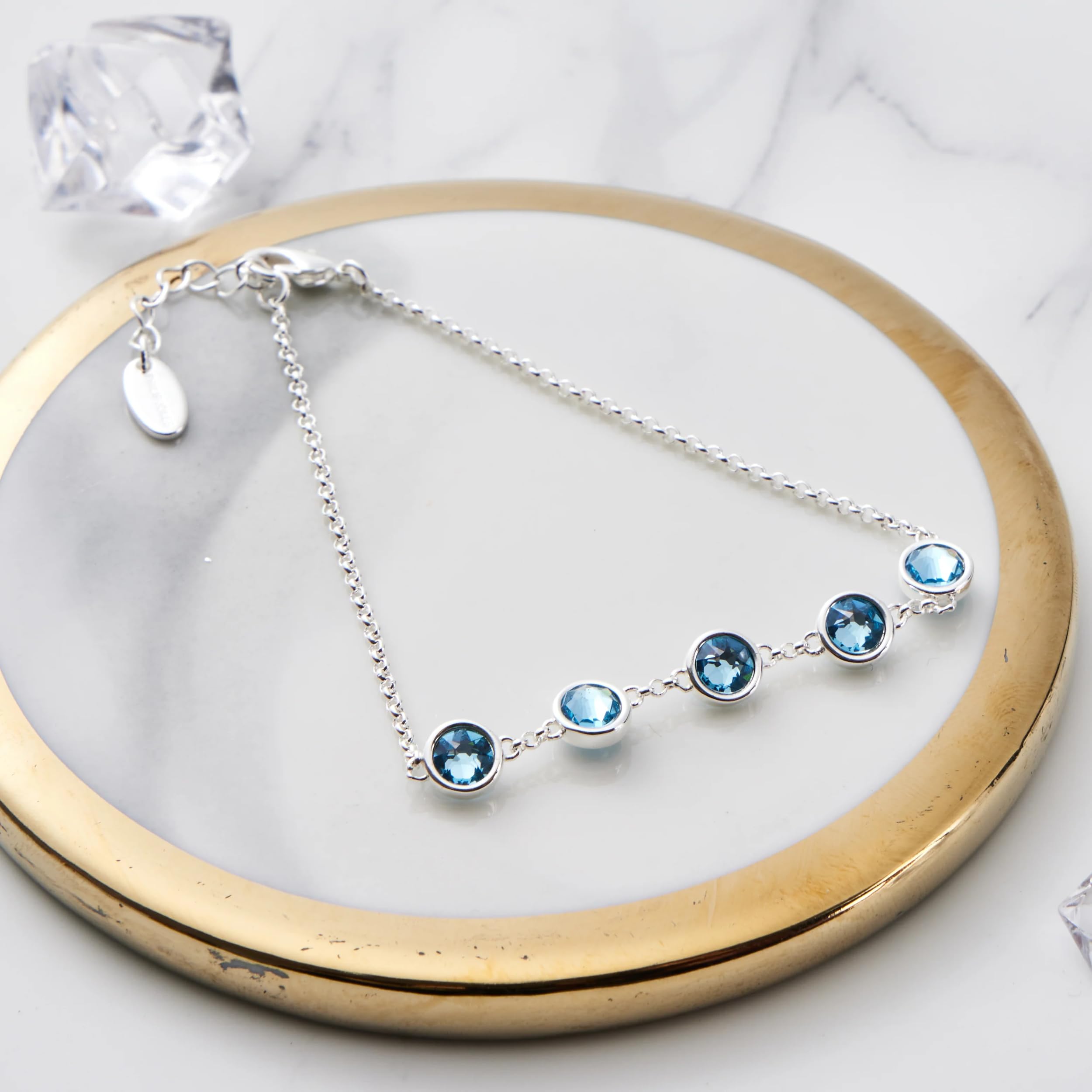 Philip Jones March Birthstone Bracelet Created with Aquamarine Zircondia® Crystals