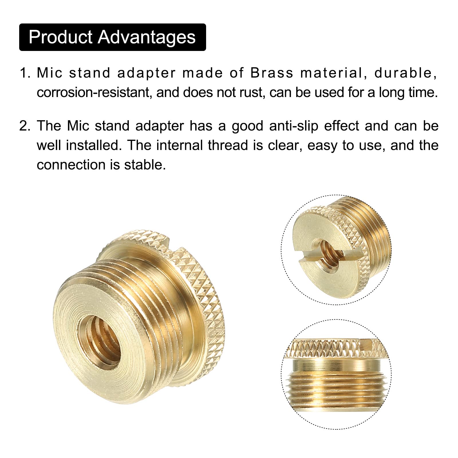 PATIKIL Mic Stand Adapter 1/4 Female to 5/8 Male Brass Mic Screw Adapter for Microphone Tripod Stand Gold 4 Pack