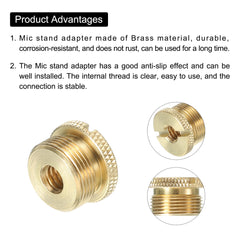 PATIKIL Mic Stand Adapter 1/4 Female to 5/8 Male Brass Mic Screw Adapter for Microphone Tripod Stand Gold 4 Pack