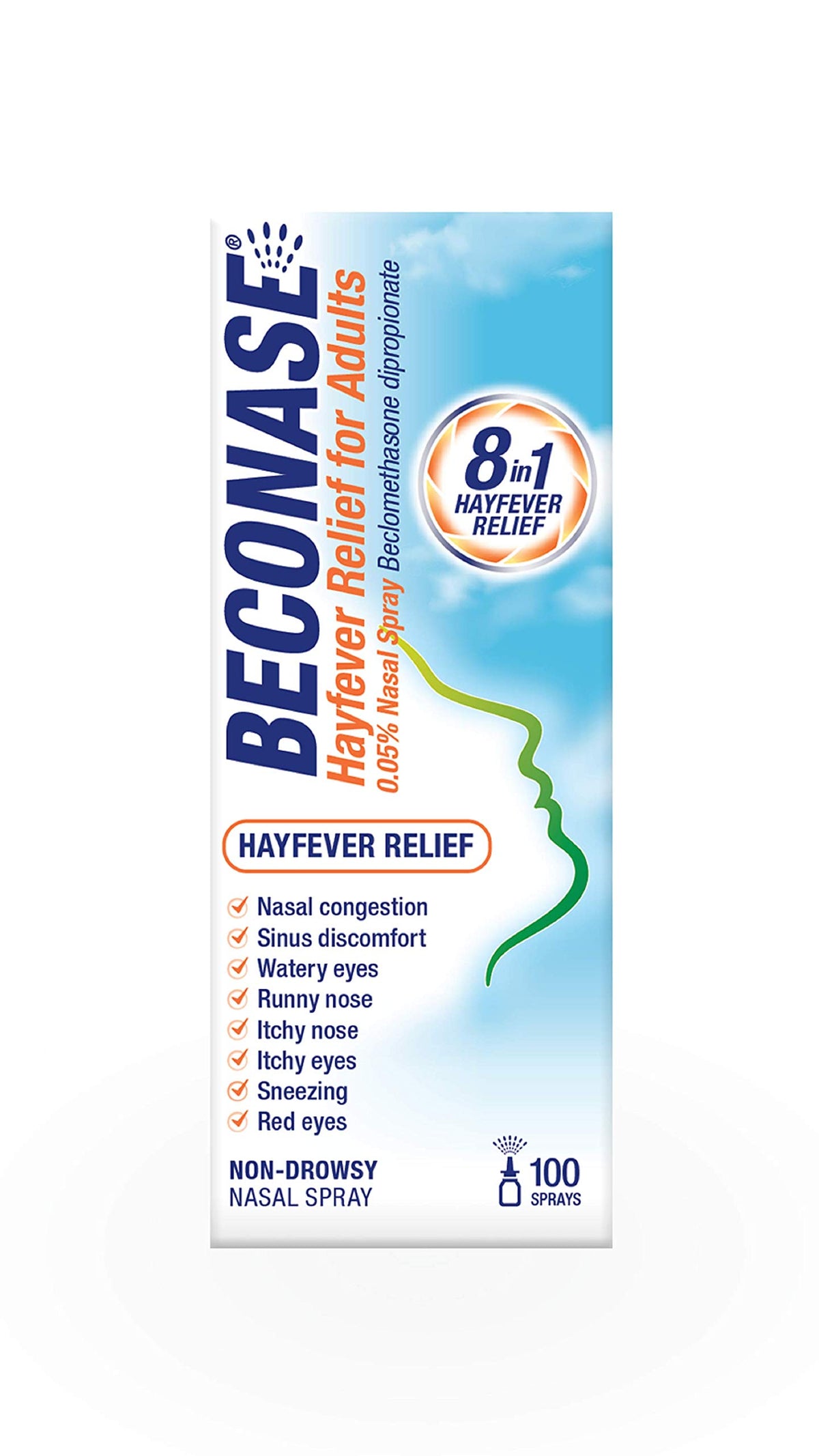 Beconase Hayfever Relief Nasal Spray - 8 in 1 Effective Relief for Allergy Symptoms - Non-drowsy - 100 Sprays,1 Count (Pack of 1)