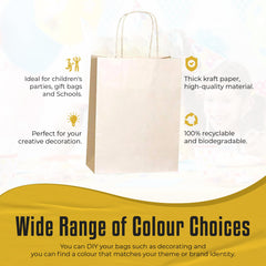 Thepaperbagstore 5 Cream Paper Party Bags With Handles - Colourful Paper Gift Bags for Kids and Adults Parties, Birthdays, Weddings, Baby Showers, Hen Parties and Sweets 18x22x8cm