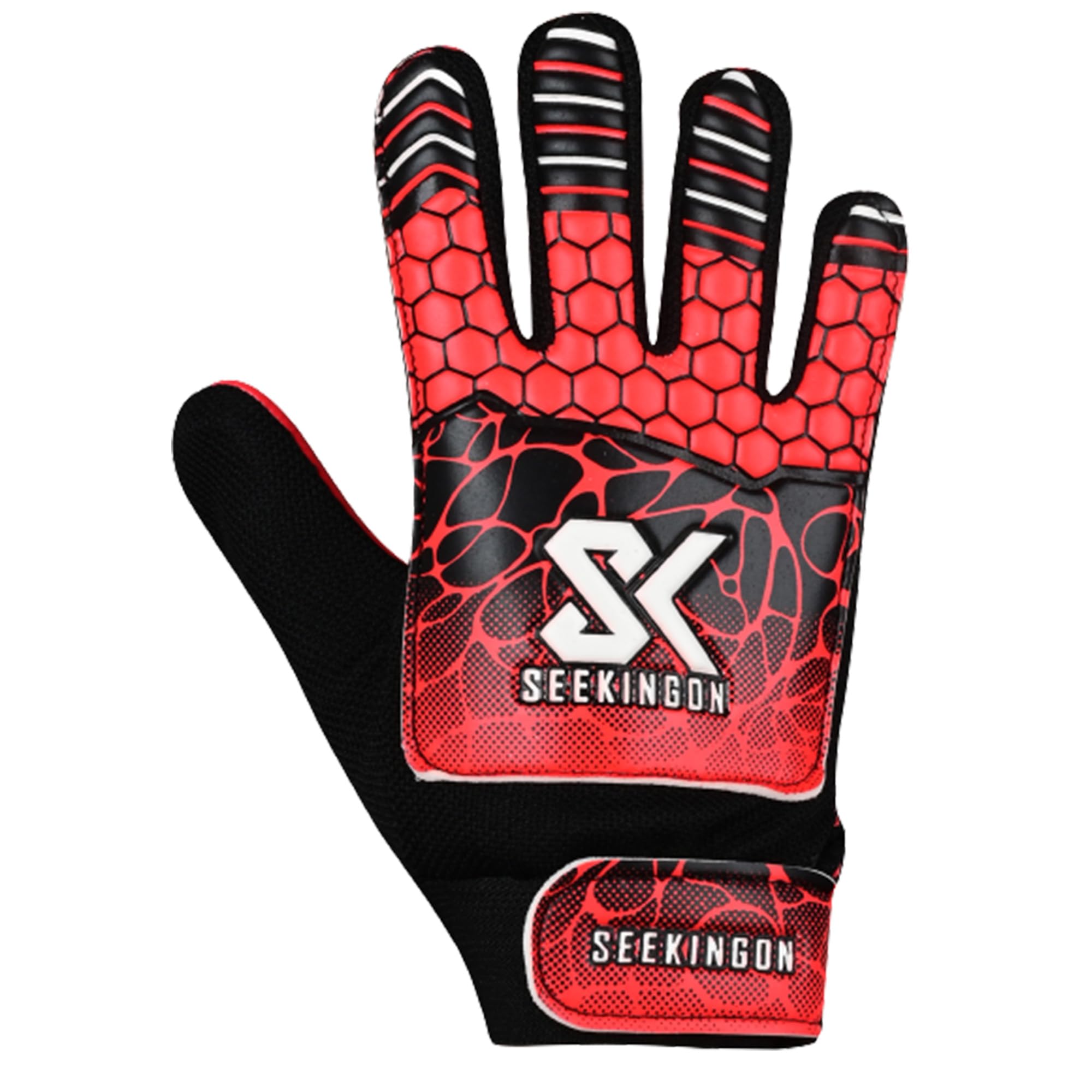 Seekingon Goalkeeper Gloves Kids, Children, Football Training Gloves with Premium Grip, Weather-resistant, Breathable, Latex Goalie Gloves Sizes 4/5/6/7 (Red, 7 S-M Adult)