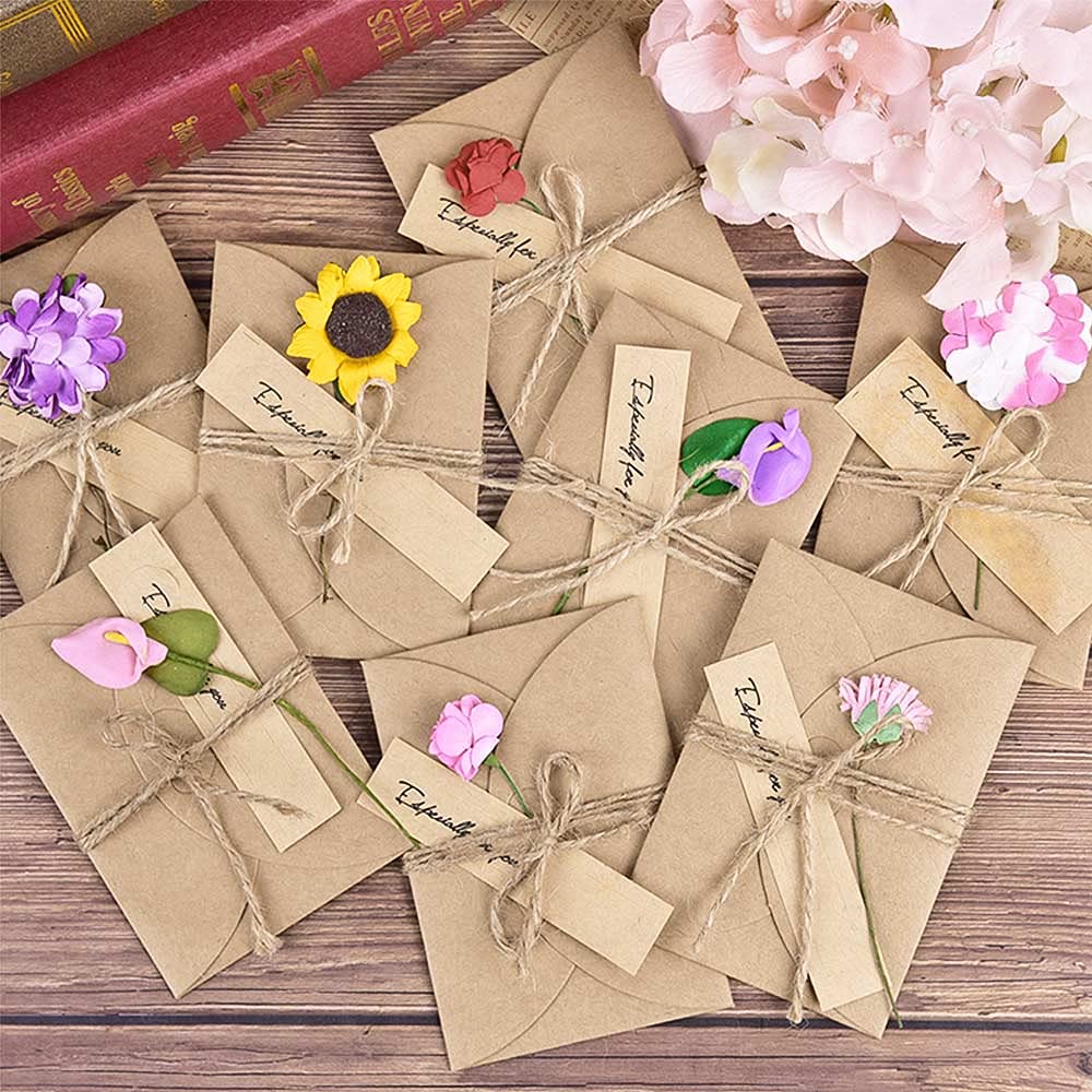 Rayong 10 Set Greeting Cards and Envelopes Dried Flowers Greeting Cards Handmade Cards Thank You Cards Thank U Greeting Card for Christmas Birthday Valentine's Day Mother's Day