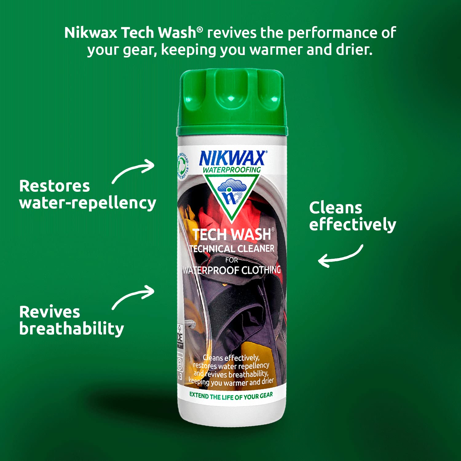 Nikwax TECH WASH Wash-In Cleaner - 100ml, Technical Cleaner and Wash-In Waterproofer for Waterproof Clothing