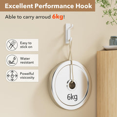 Stick on Hooks for Hanging - Extra Sticky 6KG (Max), Coat Hook on Door for Towel Coat Hat Key, Metal Stainless Heavy Duty, Self Adhesive Hangers Wall Mounted for Bathroom Shower Kitchen, White, 6 Pack