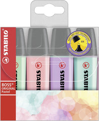 Highlighter - STABILO BOSS ORIGINAL Pastel - Pack of 4 - Hint of Mint, Pink Blush, Lilac Haze, Touch of Turquoise