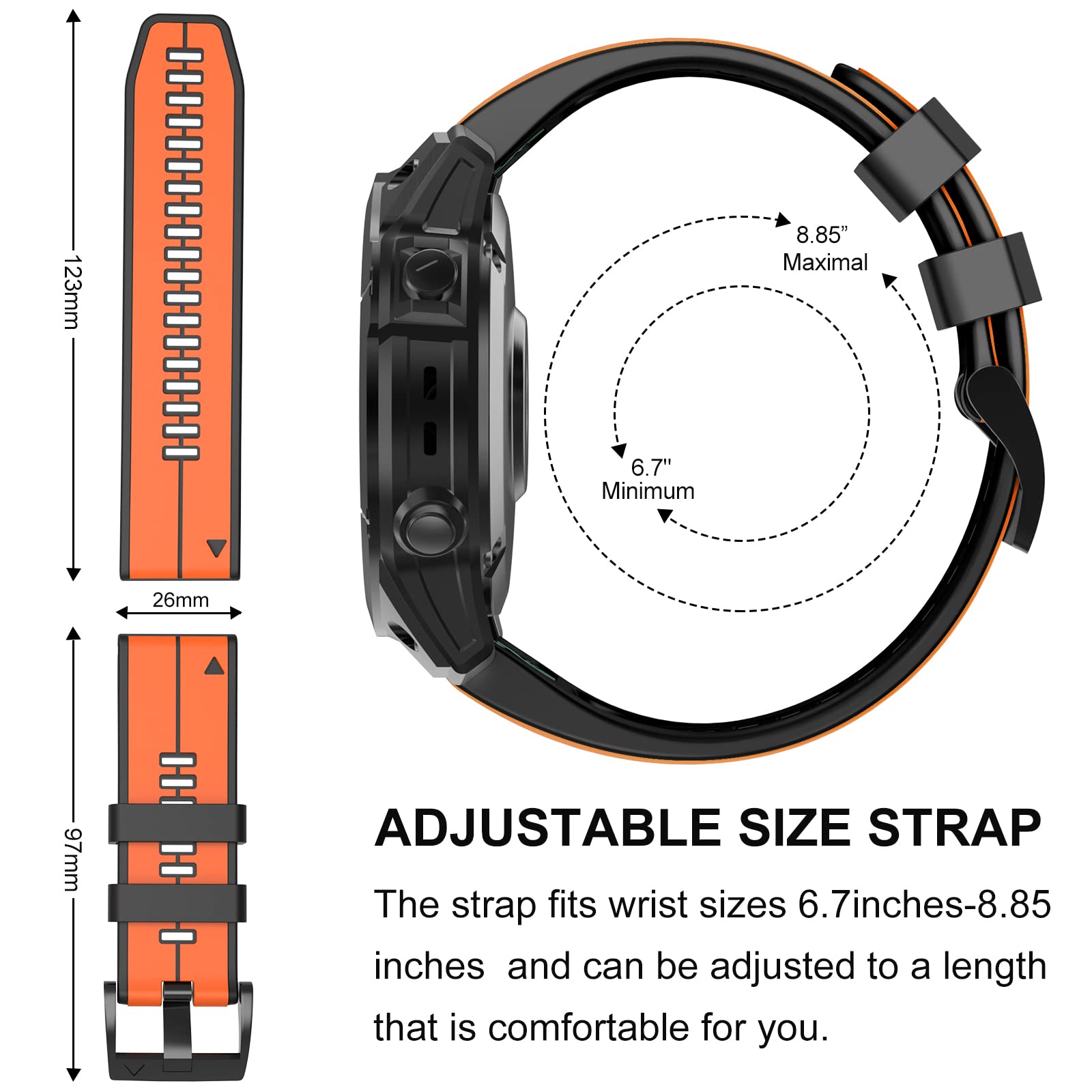 MYSNBKN Fenix 6X Strap 26mm Silicone bands for Garmin Fenix 7X/Fenix 6X/Fenix 6X Pro/Fenix 5X/Fenix 5X Plus/Fenix 3/Fenix 3 HR