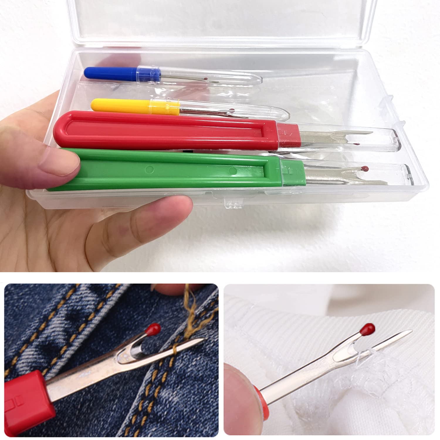 4 PCS Seam Ripper,Set Contains 2 Large Stitch Rippers,2 Small Thread Picker Tool,Scissors and Storage Box,The Sharp Stitch Ripper is Suitable for All Kinds of Sewing Jobs,Crafting, DIY