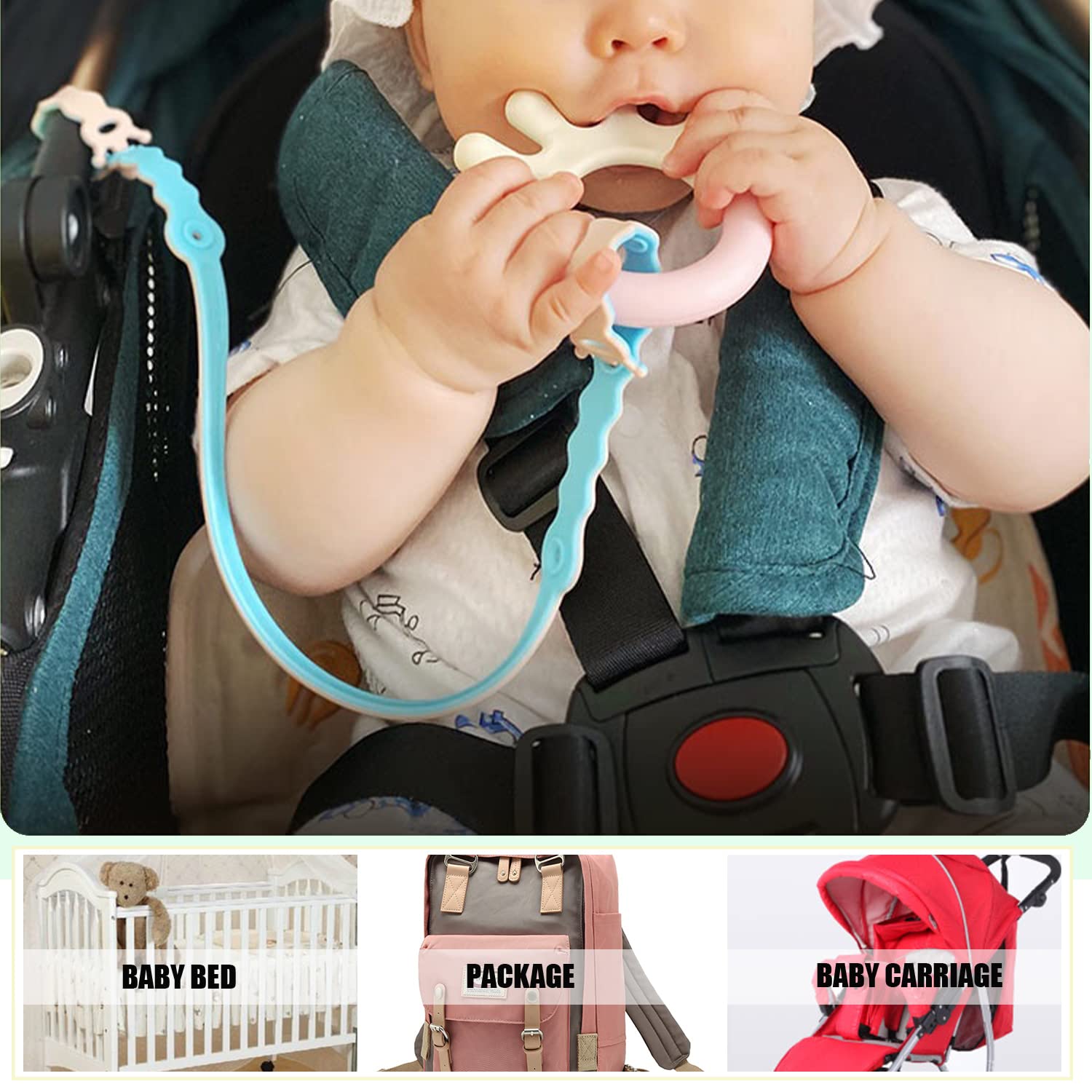 4 Pcs Silicone Toy Clips, Adjustable Baby Pacifier Toy Feeding Bottle Safety Straps for Stroller, High Chair, Cribs