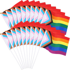 Progress Pride Flag, 20Pcs JUNEBRUSHS 14 × 21cm Mini Handheld Miniature LGBTQ Rainbow Trans Flag Pocket Gay Lesbian Flags Pride Day Party Decorations (Progress Pride Flag)