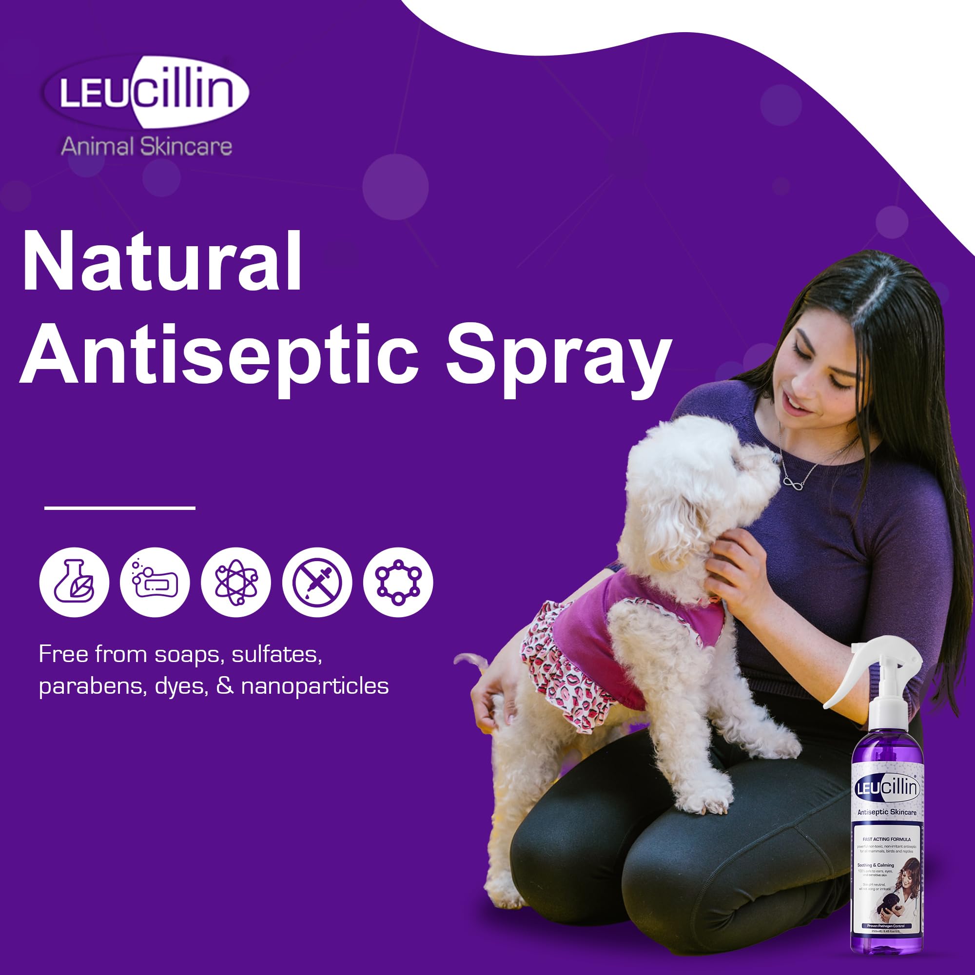 Leucillin Natural Antiseptic Spray - Antibacterial Antifungal Antiviral for Dogs Cats All Animals Itchy Skin Minor Wound Care and Skin Health   150ml