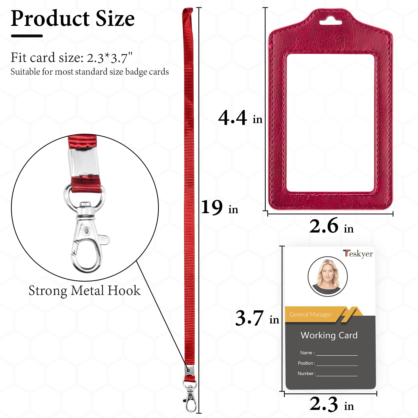 Teskyer 2 Pack Double Sided Clear Badge Holder, ID Card Holders, with Nylon Lanyard, for Work, Business, Oyster Card, Bus, Pass, Red Wine