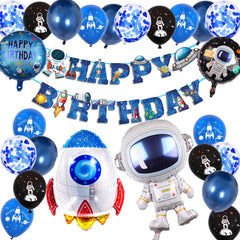 Outer Space Themed Birthday Party Decorations for Kids Huge Size Spaceman Rocket Foil Balloons Astronaut Themed Happy Birthday Banner