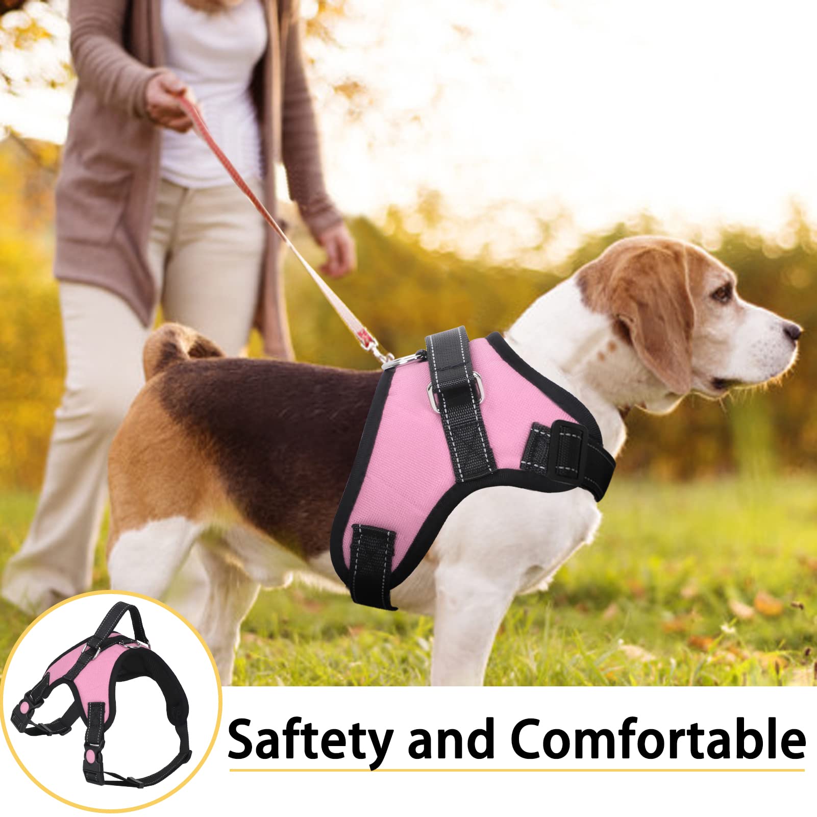 FYY Dog Harness No Pull, Breathable Adjustable Pet Harness Dog Vest Harness, Reflective Oxford Easy Control Dog Harness with Sturdy Handle for Small Medium Large Dogs S-Pink