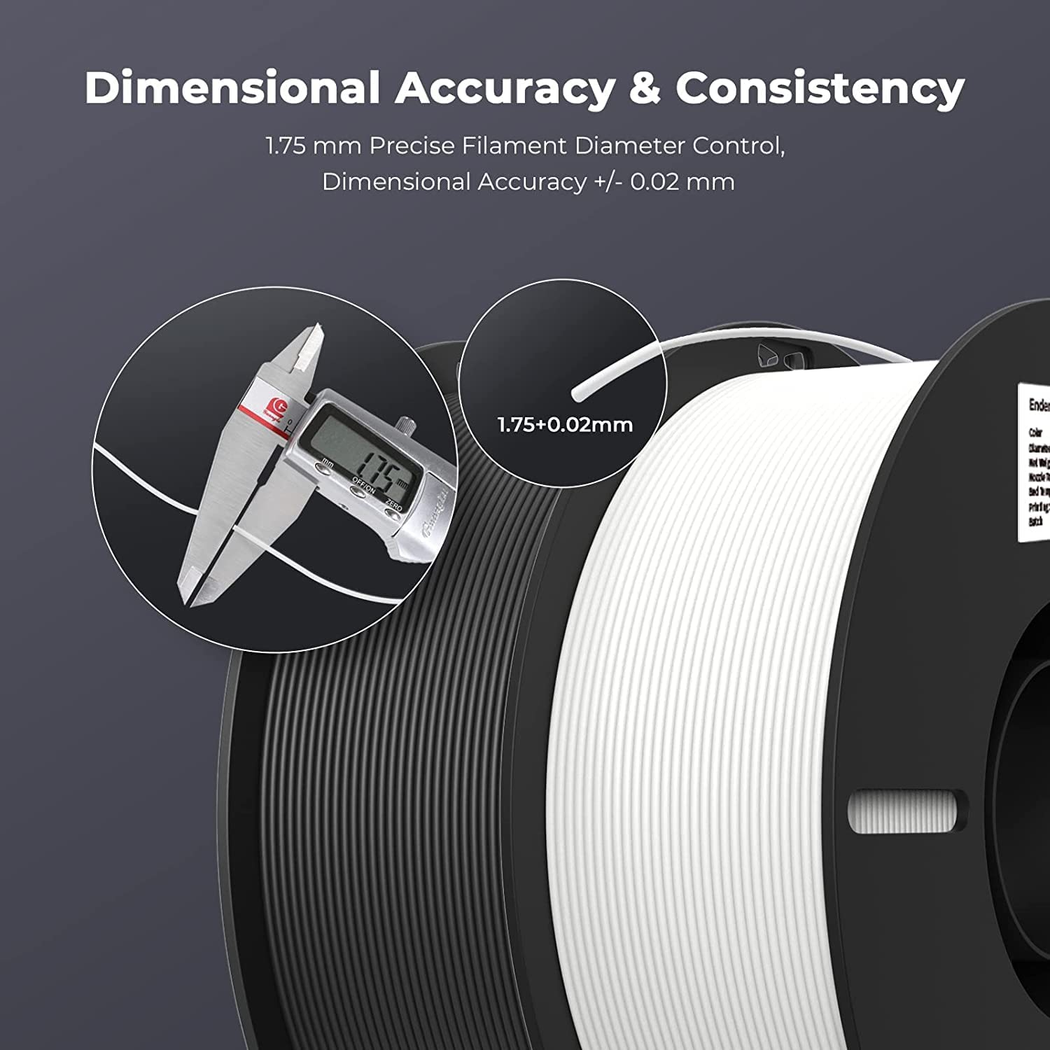 Creality PLA Filament 1.75mm PLA 3D Printer Filament, 2kg Cardboard Spool (4.4lbs), Dimensional Accuracy and/- 0.03mm, Fit Most FDM Printer (White & Black 2-Pack)