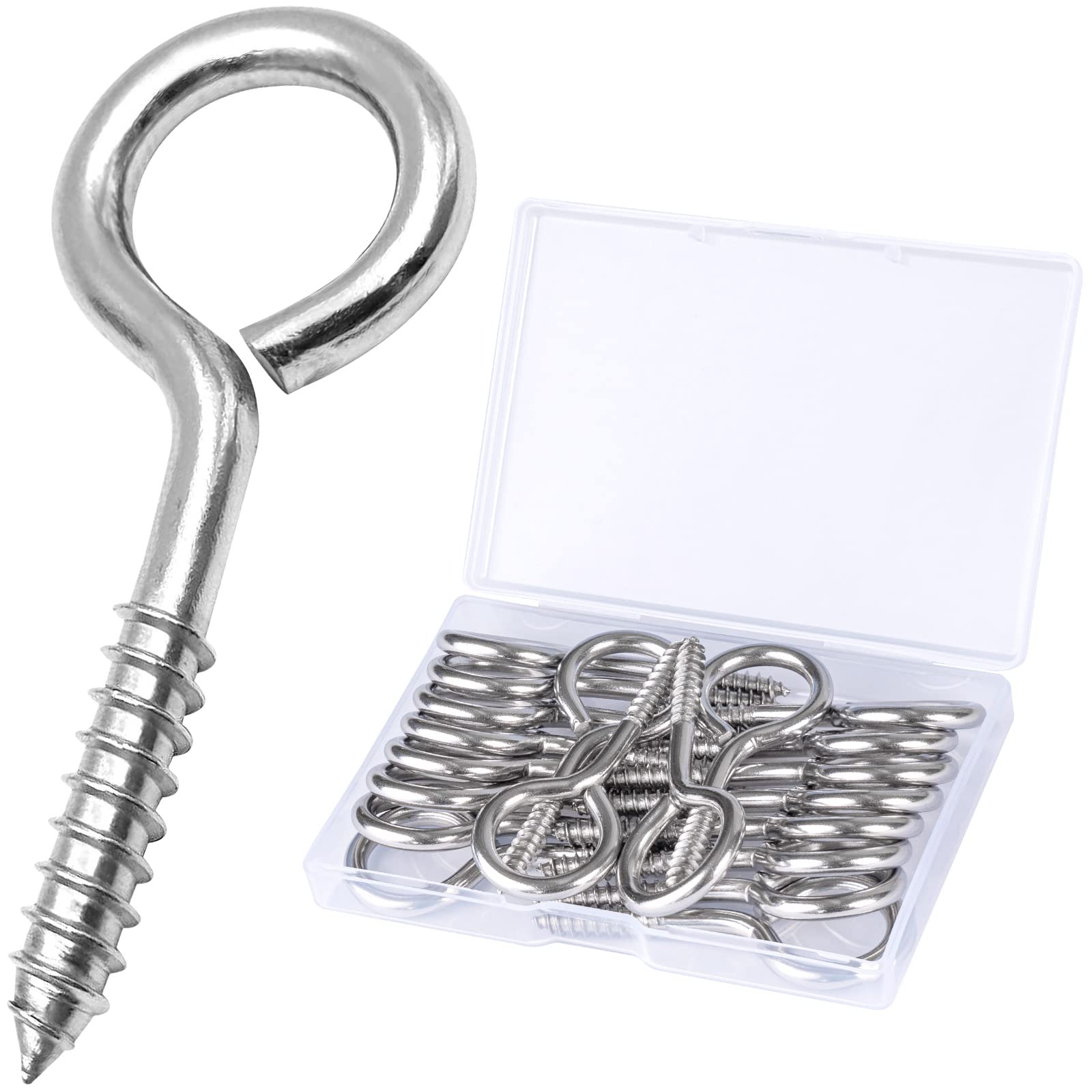 YGAOHF Eye Bolts Screw in Heavy Duty, 20 Pcs 2.5 Inch Sturdy Stainless Steel Eye Hooks, Anti-Rust Self Tapping Eyelet Screws for Securing Cables Wires, Hanging Lights, Indoor & Outdoor Use