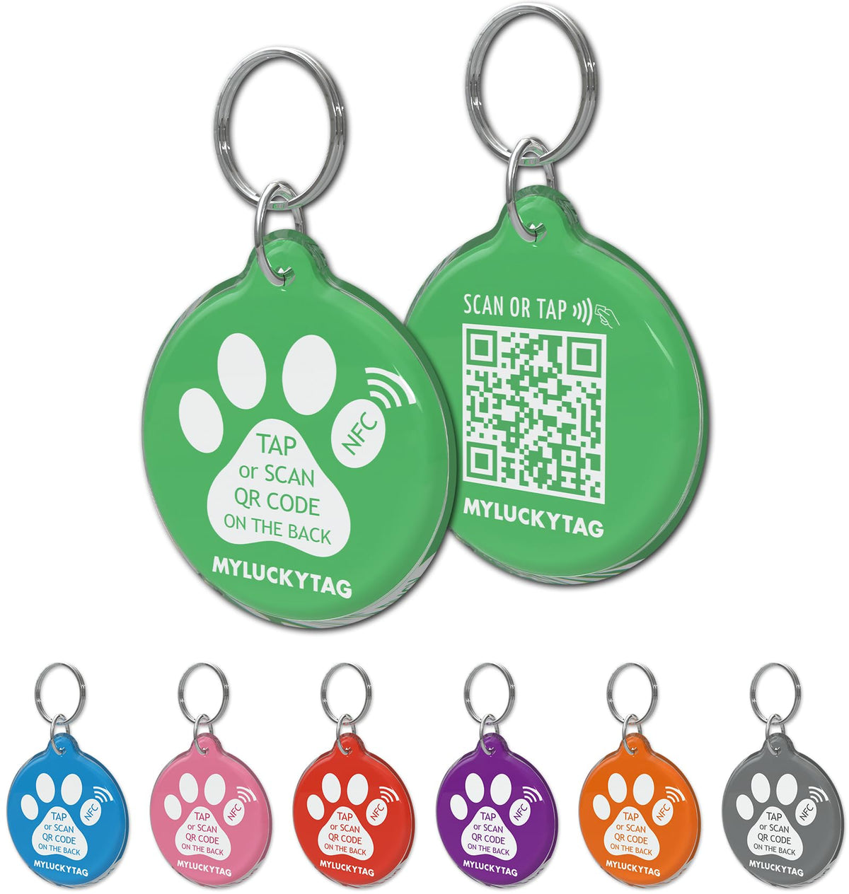 MYLUCKYTAG NFC & QR Code Smart Pet ID Tag Personalized Dog Cat Tag, Online Pet Profile, Pet Location Alert Email, Digital Pet Tag, Quiet Pet Tag, Durable Pet ID, Engraved Pet Tag