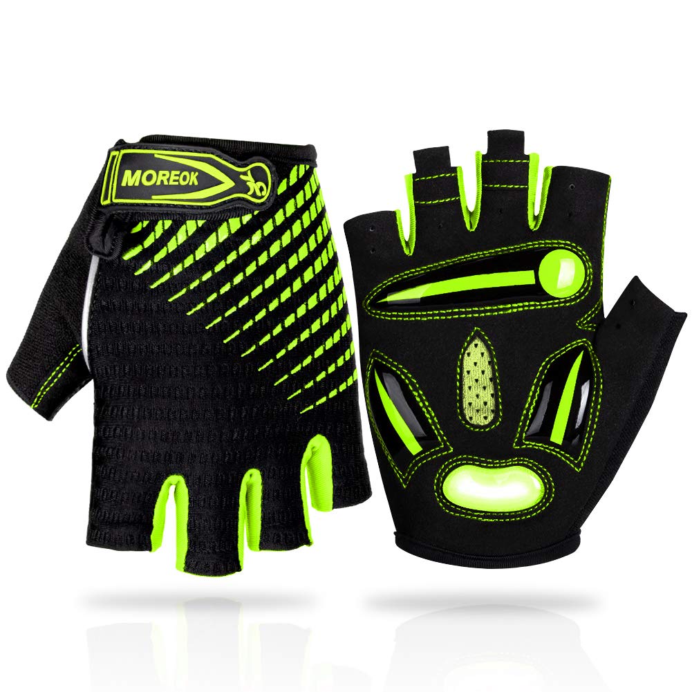 LUROON Cycling Gloves Half Finger Gel Padded Bike Gloves Anti-Slip Shock-absorbing Hand Protect Fingerless Summer Bicycle Short Gloves for Mens & Women (XL, Green)