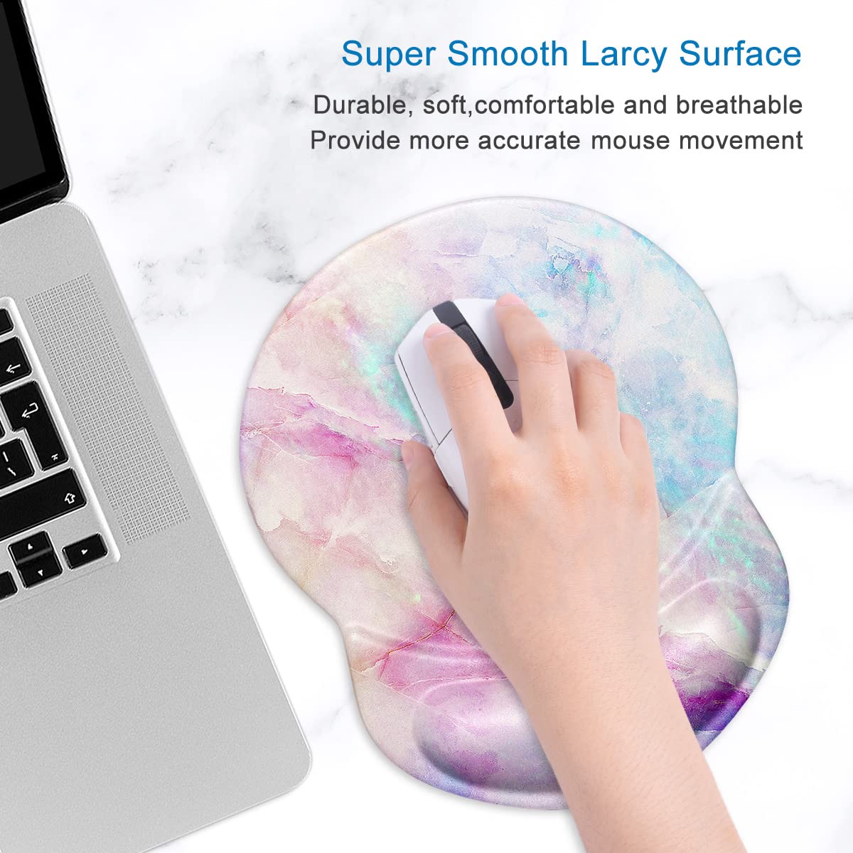 ITNRSIIET Mouse Pad, Ergonomic Mouse Pad with Gel Wrist Rest Support, Gaming Mouse Pad with Lycra Cloth, Non-Slip PU Base for Computer, Laptop, Home, Office & Travel,Colored Marble